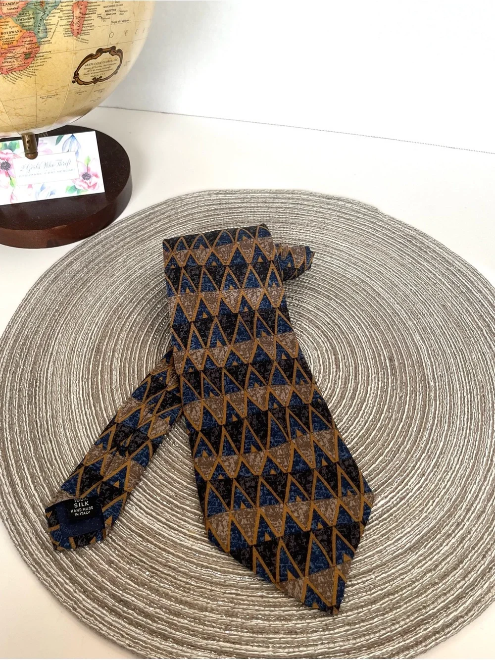 VTG LAMBERTI Silk 100% Necktie Hand Made in Italy Blue Gold Abstract Print